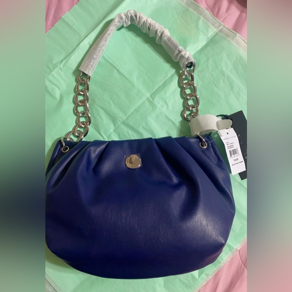 Kendall+Kylie Navy Blue Slouch Purse Silver Link Strap NWT - Picture 5 of 14
